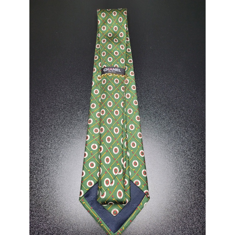 Chanel Men's Necktie Green Golf Novelty Silk 3.75 x 58 Excellent - Picture 2 of 7